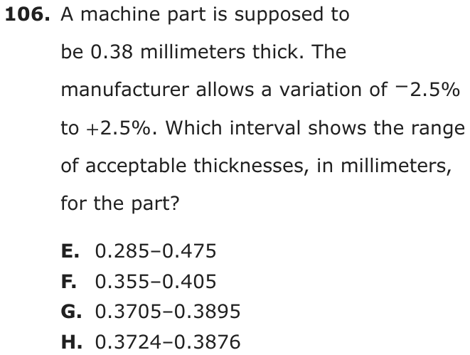 Question 106 as printed on page 211 of the DOE handbook.