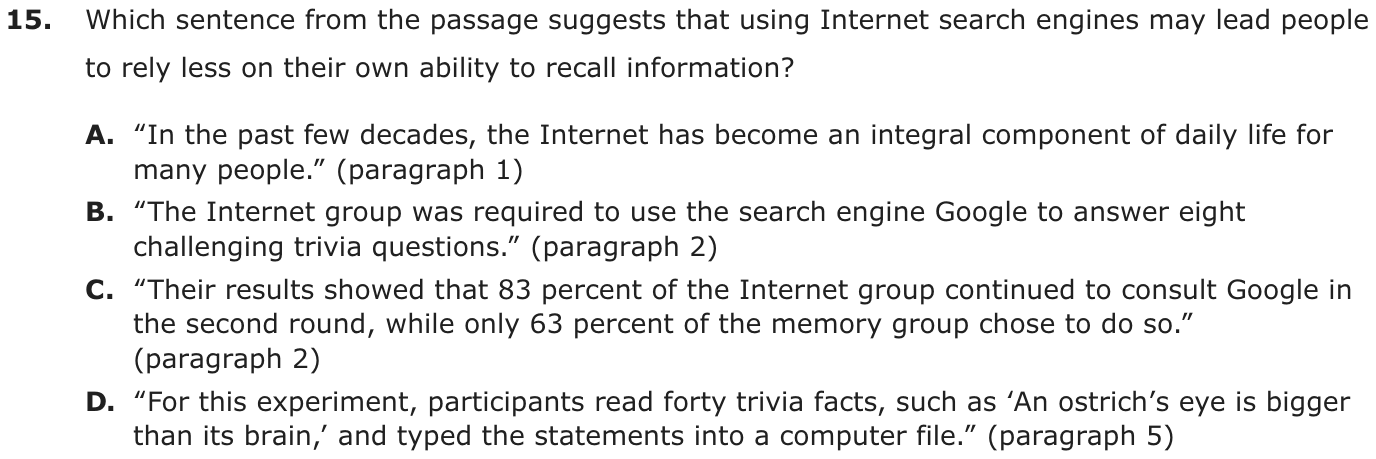 Question 15 as printed on page 46 of the DOE handbook.