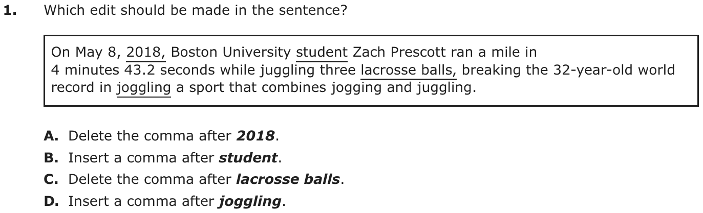 Question 1 as printed on page 36 of the DOE handbook.