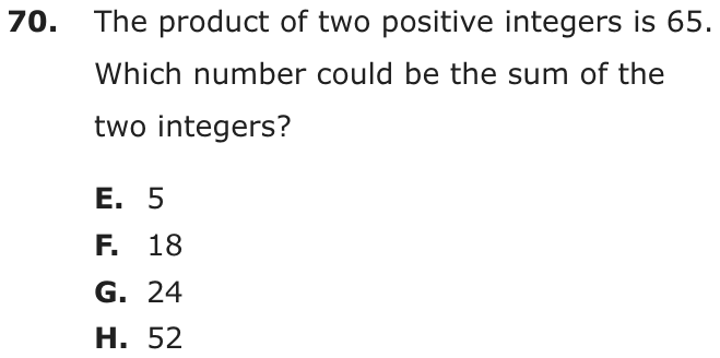 Question 70 as printed on page 78 of the DOE handbook.