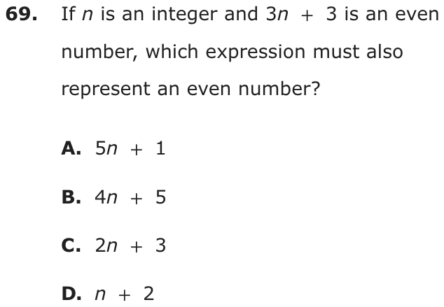 Question 69 as printed on page 78 of the DOE handbook.
