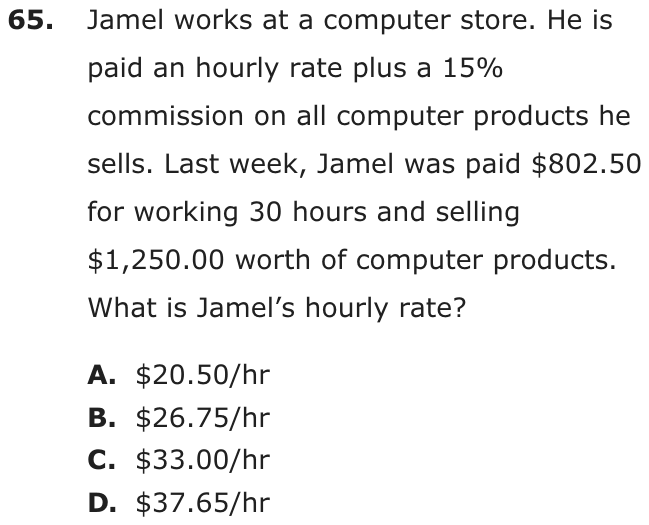 Question 65 as printed on page 77 of the DOE handbook.