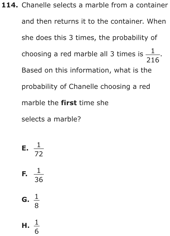 Question 114 as printed on page 91 of the DOE handbook.