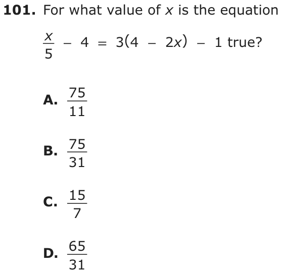 Question 101 as printed on page 86 of the DOE handbook.