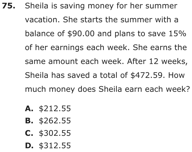 Question 75 as printed on page 80 of the DOE handbook.