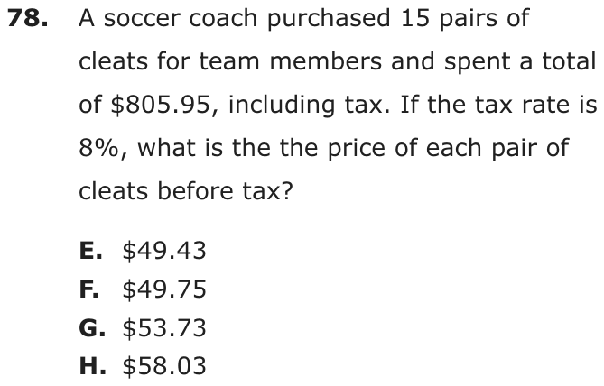 Question 78 as printed on page 80 of the DOE handbook.
