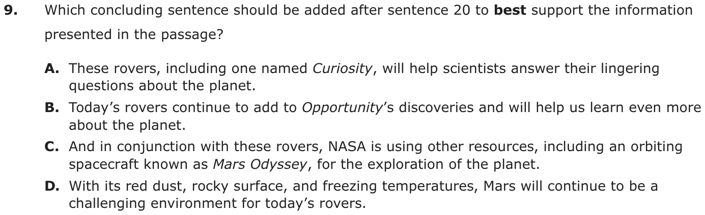 Question 9 as printed on page 156 of the DOE handbook.