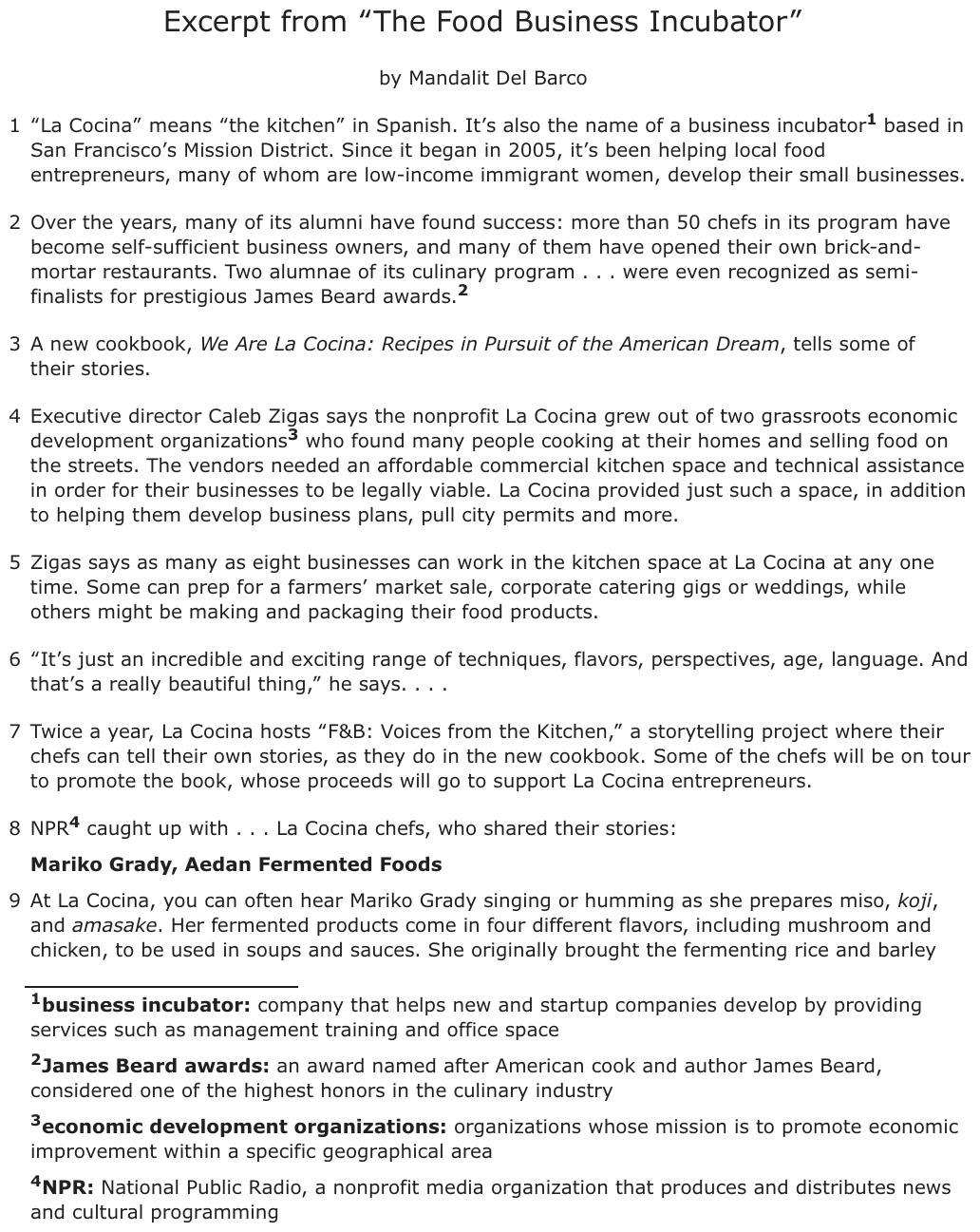The passage “Excerpt from “The Food Business Incubator”” as printed on page 158 of the DOE handbook.