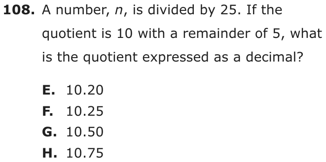 Question 108 as printed on page 205 of the DOE handbook.
