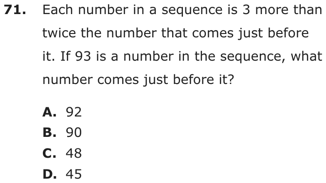 Question 71 as printed on page 195 of the DOE handbook.