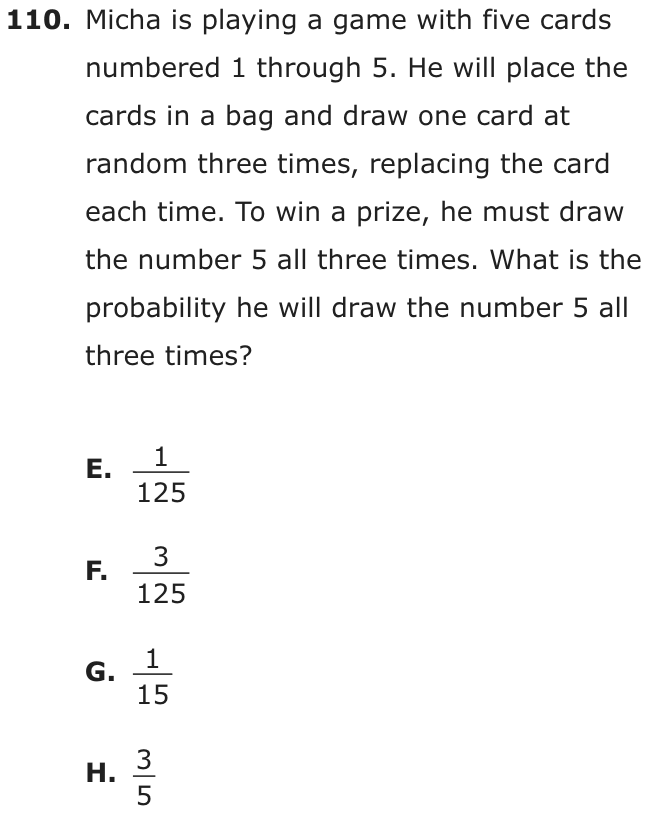 Question 110 as printed on page 206 of the DOE handbook.