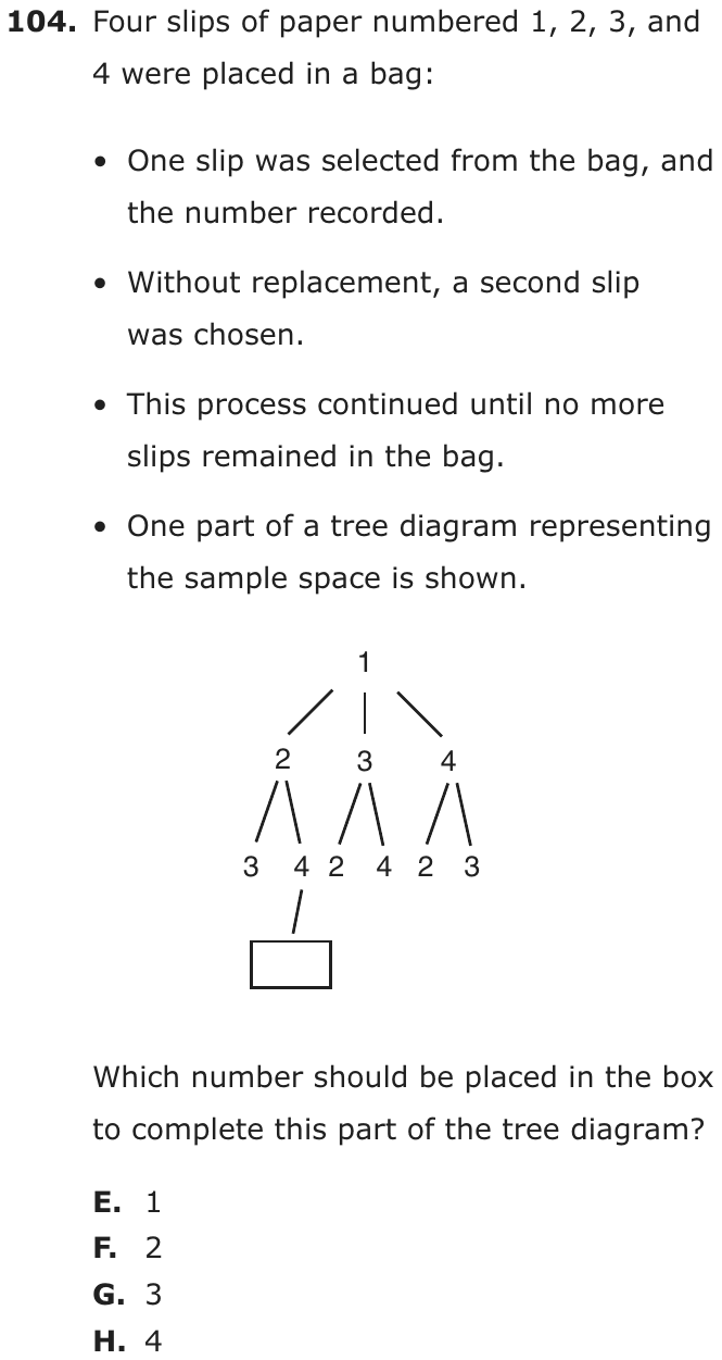 Question 104 as printed on page 204 of the DOE handbook.