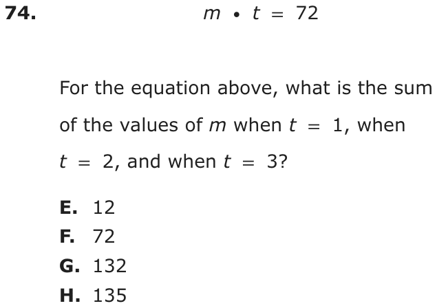 Question 74 as printed on page 196 of the DOE handbook.
