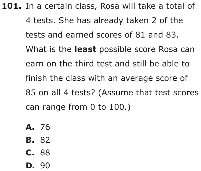 Question 101 as printed on page 203 of the DOE handbook.