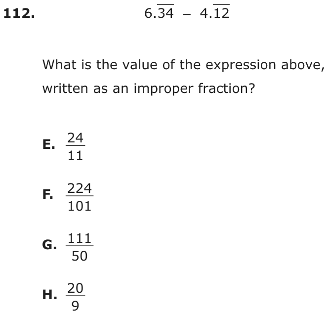 Question 112 as printed on page 207 of the DOE handbook.