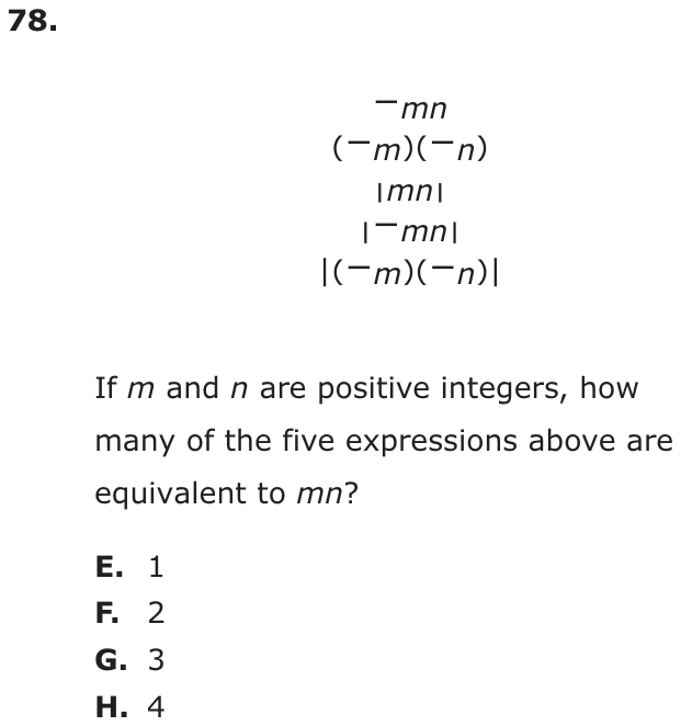 Question 78 as printed on page 197 of the DOE handbook.