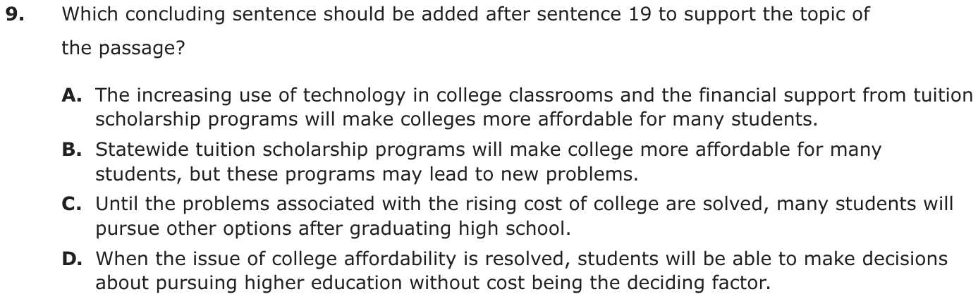 Question 9 as printed on page 40 of the DOE handbook.