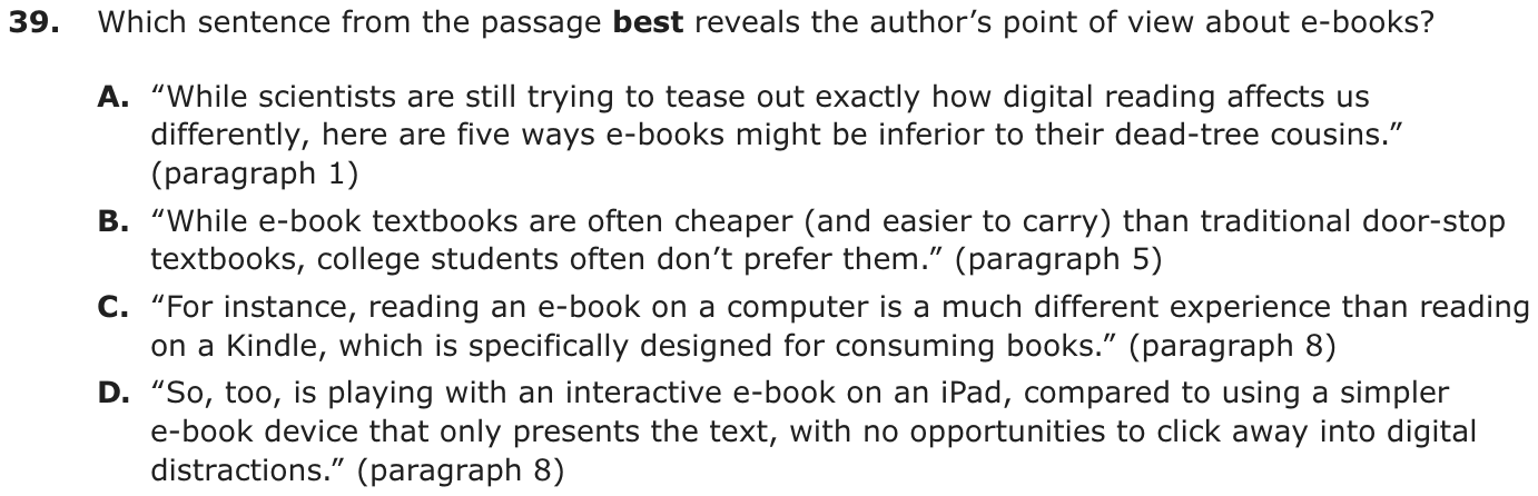 Question 39 as printed on page 61 of the DOE handbook.
