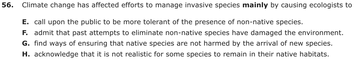 Question 56 as printed on page 72 of the DOE handbook.