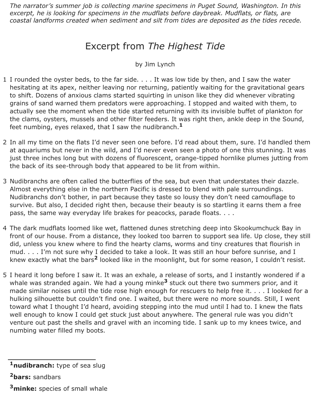 The passage “Excerpt from The Highest Tide” as printed on page 64 of the DOE handbook.
