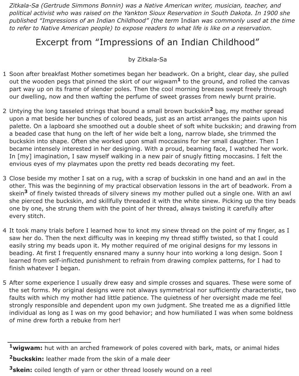 The passage “Excerpt from “Impressions of an Indian Childhood”” as printed on page 42 of the DOE handbook.