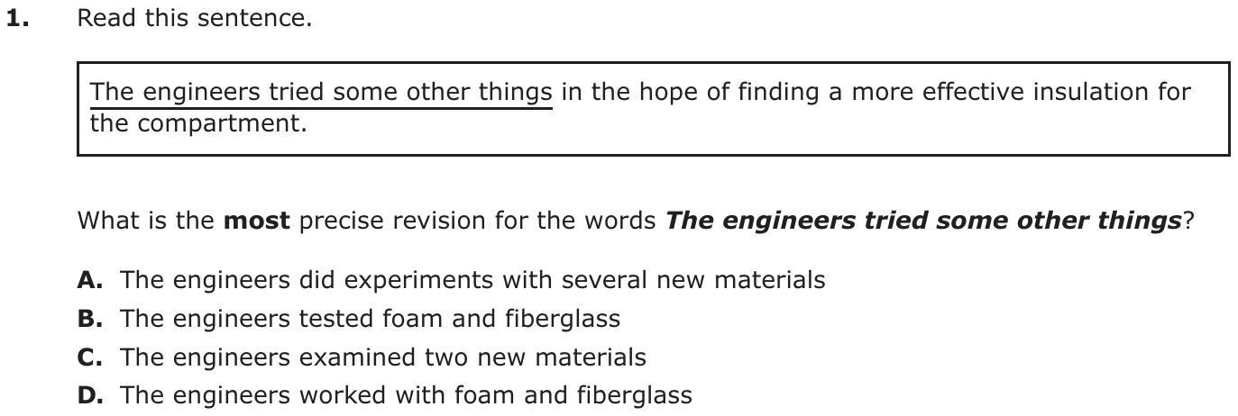 Question 1 as printed on page 36 of the DOE handbook.