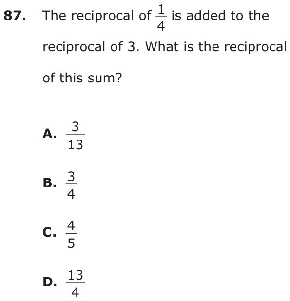 Question 87 as printed on page 83 of the DOE handbook.