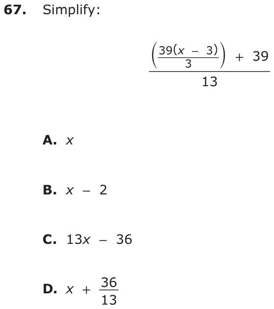 Question 67 as printed on page 78 of the DOE handbook.