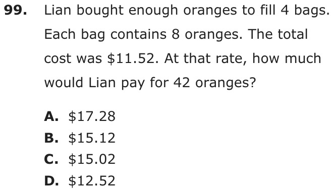 Question 99 as printed on page 87 of the DOE handbook.