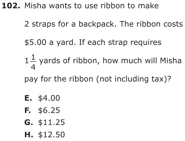 Question 102 as printed on page 87 of the DOE handbook.