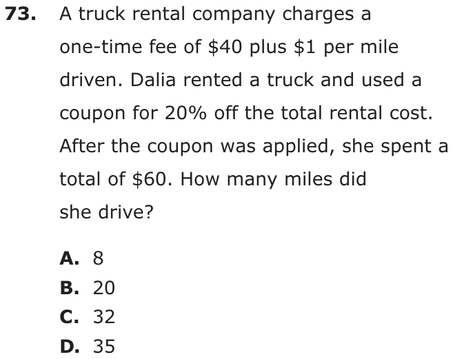 Question 73 as printed on page 79 of the DOE handbook.