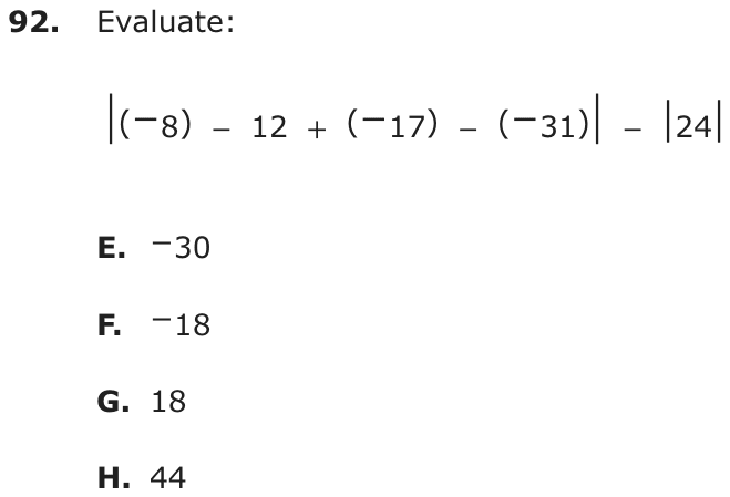 Question 92 as printed on page 85 of the DOE handbook.