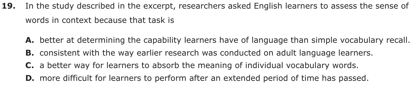 Question 19 as printed on page 174 of the DOE handbook.