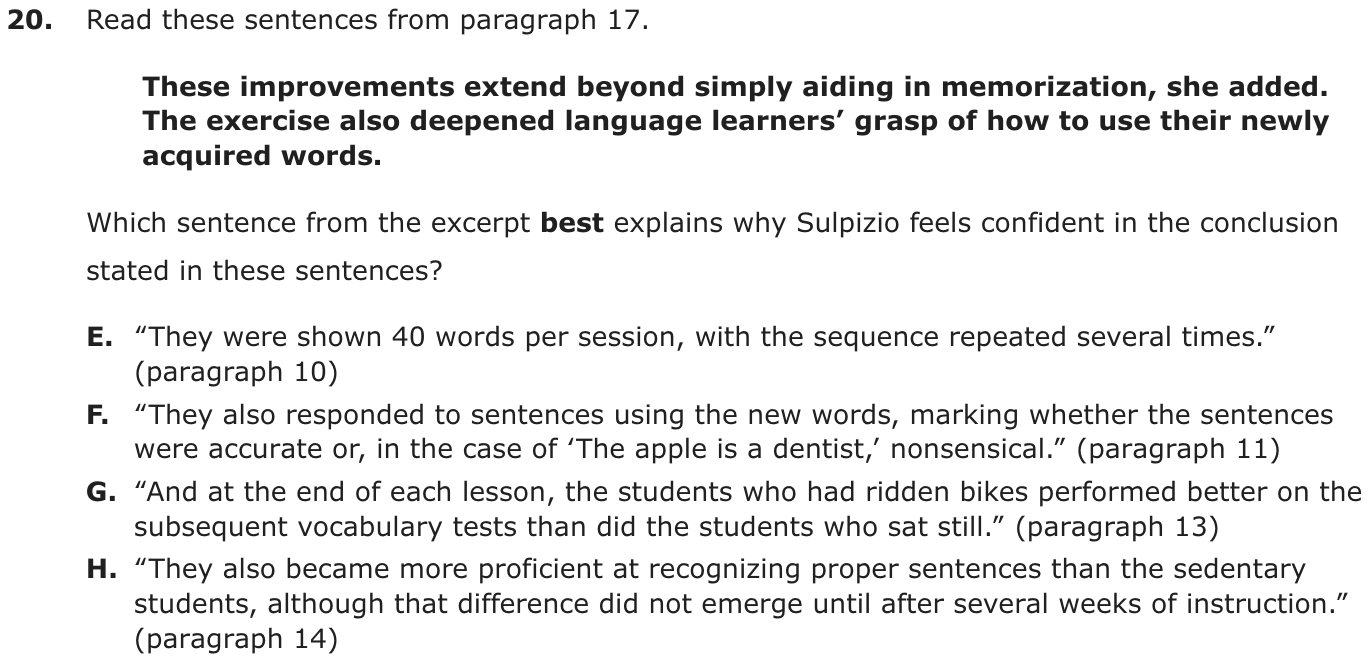 Question 20 as printed on page 174 of the DOE handbook.