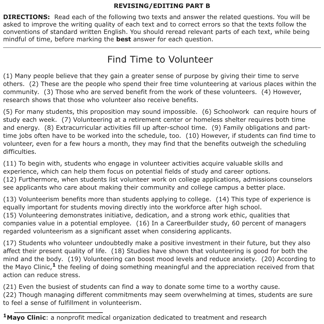 The passage “Find Time to Volunteer” as printed on page 163 of the DOE handbook.