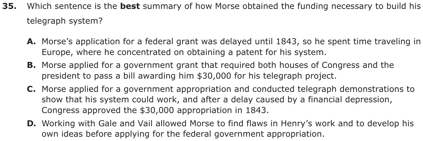 Question 35 as printed on page 187 of the DOE handbook.