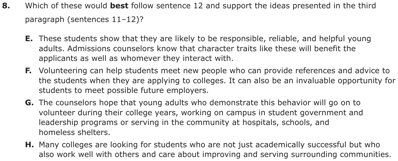Question 8 as printed on page 165 of the DOE handbook.