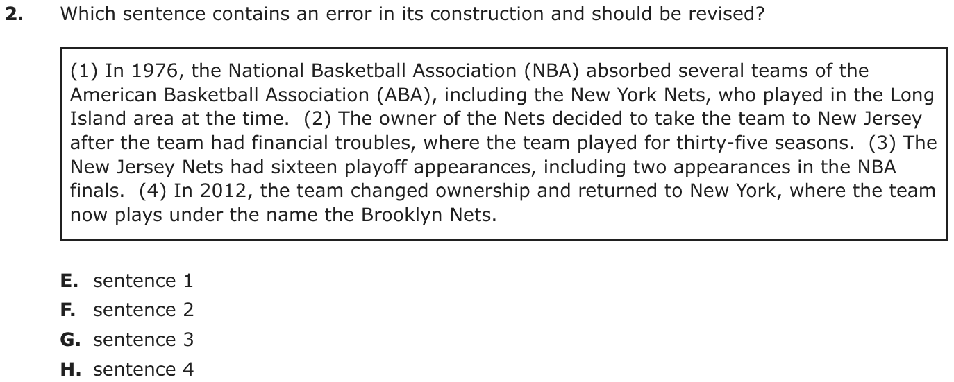 Question 2 as printed on page 160 of the DOE handbook.