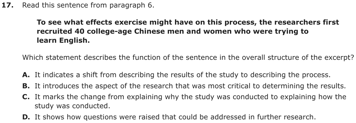 Question 17 as printed on page 173 of the DOE handbook.