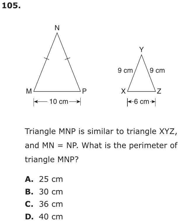 Question 105 as printed on page 212 of the DOE handbook.