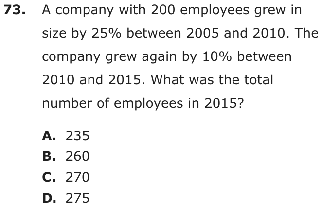 Question 73 as printed on page 203 of the DOE handbook.