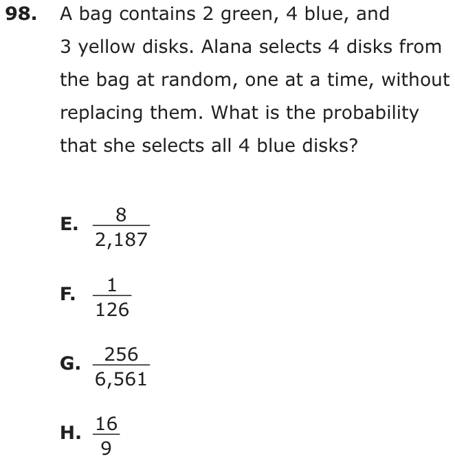 Question 98 as printed on page 211 of the DOE handbook.