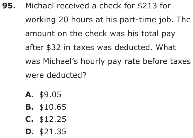 Question 95 as printed on page 210 of the DOE handbook.