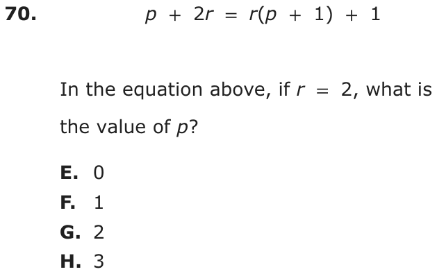 Question 70 as printed on page 202 of the DOE handbook.