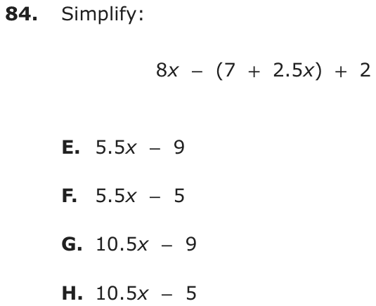 Question 84 as printed on page 206 of the DOE handbook.