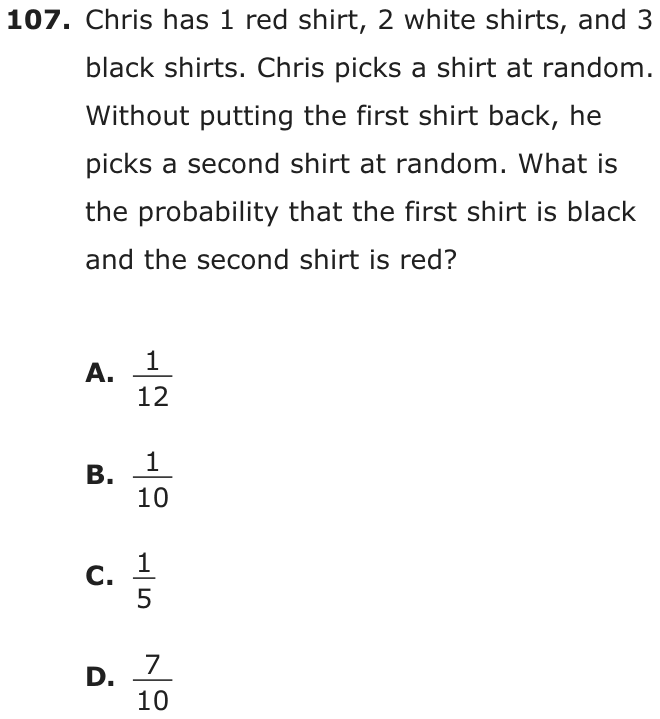 Question 107 as printed on page 213 of the DOE handbook.