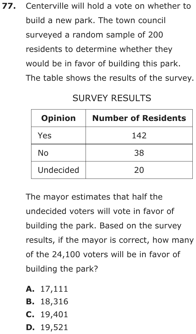 Question 77 as printed on page 204 of the DOE handbook.
