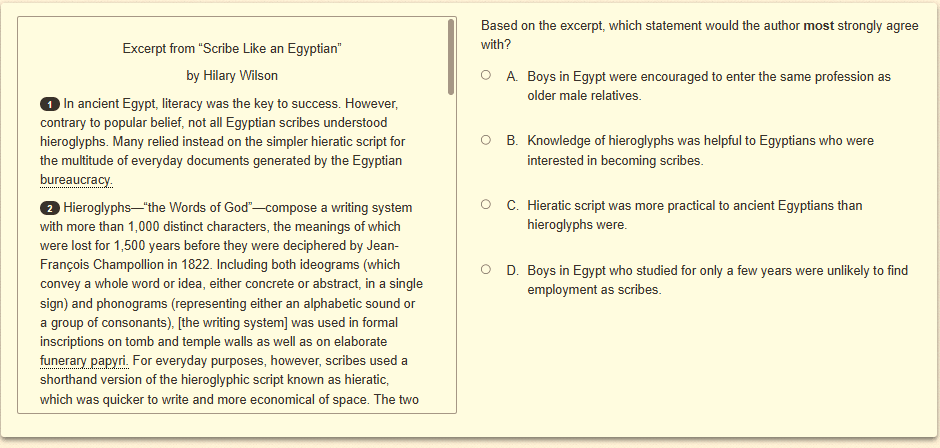 Question 15 as shown on the screen of the DOE’s digital test.