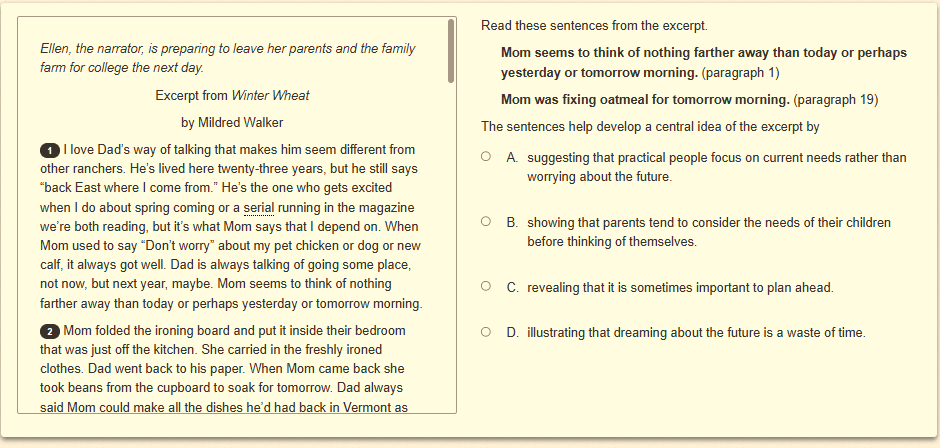 Question 21 as shown on the screen of the DOE’s digital test.