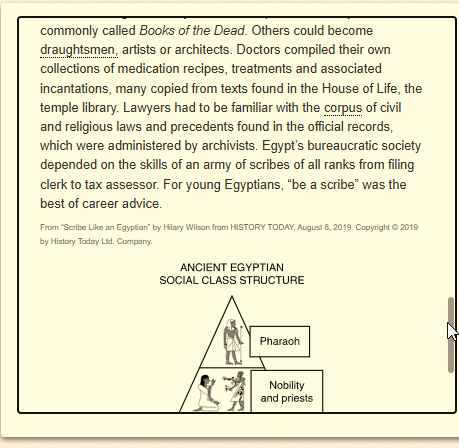 The passage “Excerpt from “Scribe Like an Egyptian”” as shown on the DOE’s digital test, screen 5 of 6.